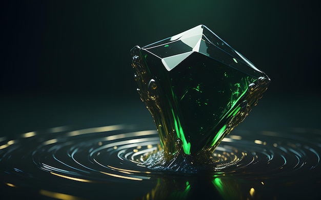 A green diamond on a water surface