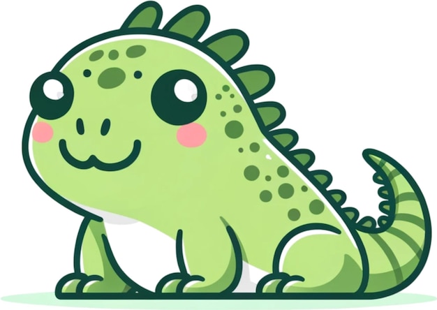 a green dinosaur with a pink nose and green eyes