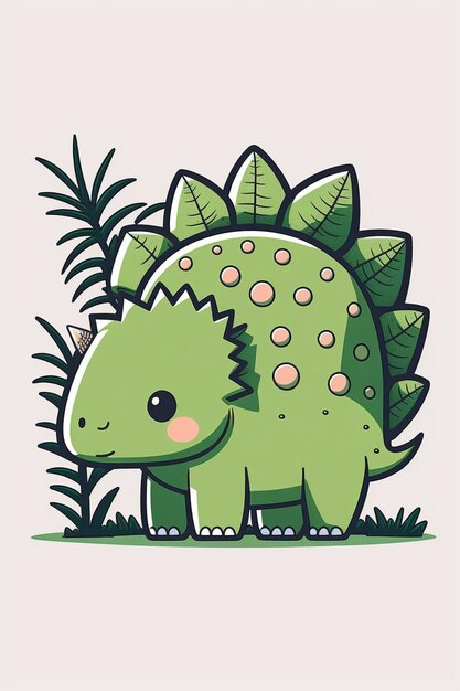 Photo a green dinosaur with pink spots standing in the grass generative ai