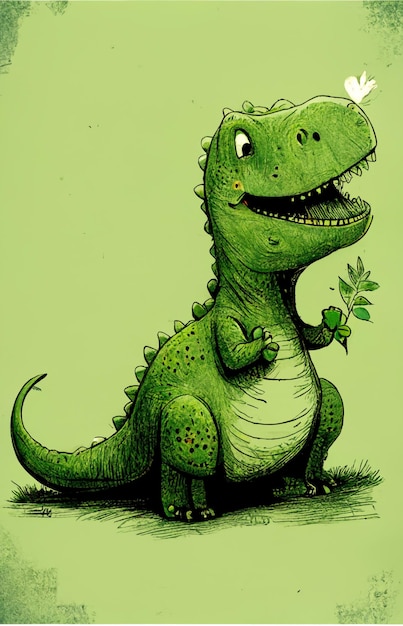 A green dinosaur with a t - rex on its shoulder.