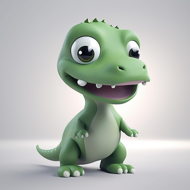 A green dinosaur with a white face and a black eye.