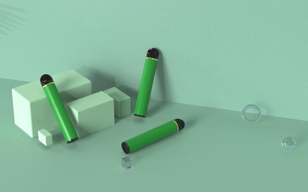 green disposable electronic cigarette vape light green cuboid ornament floating simple background