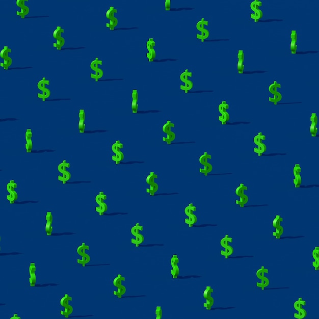 Segno di dollaro verde. sfondo blu. illustrazione astratta,