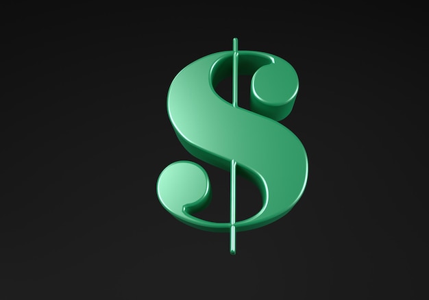 Green dollar sign US dollar currency symbol isolated on gray background 3D render