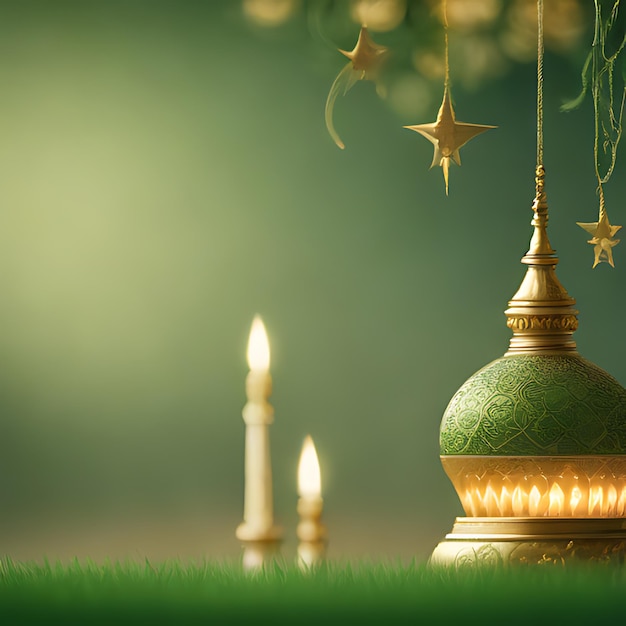 a green dome with a star on it is in the grass