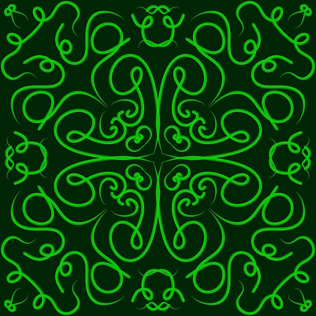 녹색 낙서 꽃 패턴