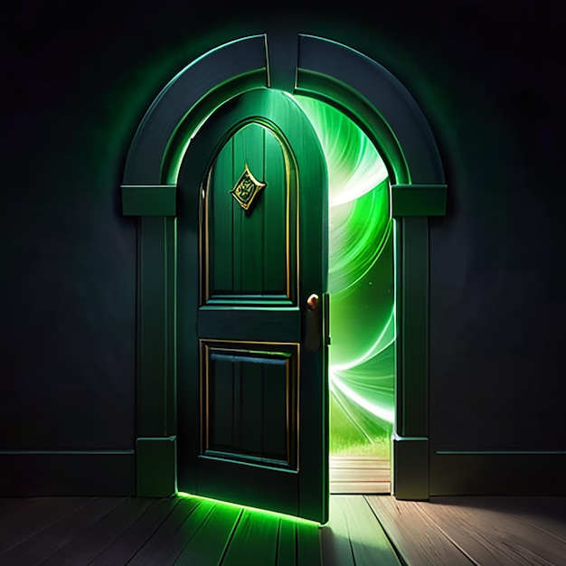 a green door with a green door with a gold door knob