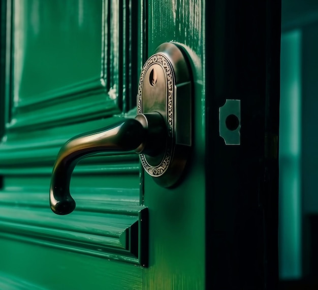 A green door with a lock and a keyhole on it.