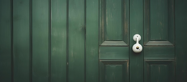 a green door with a white flower vase on it