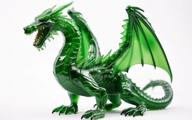 Фото Фигура зеленого дракона на белом фоне