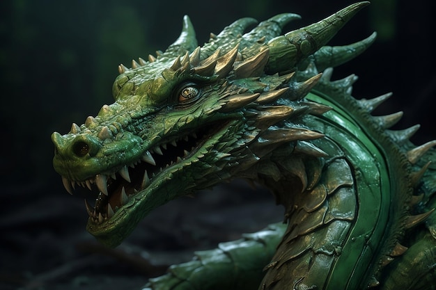 Green dragon head Generative AI