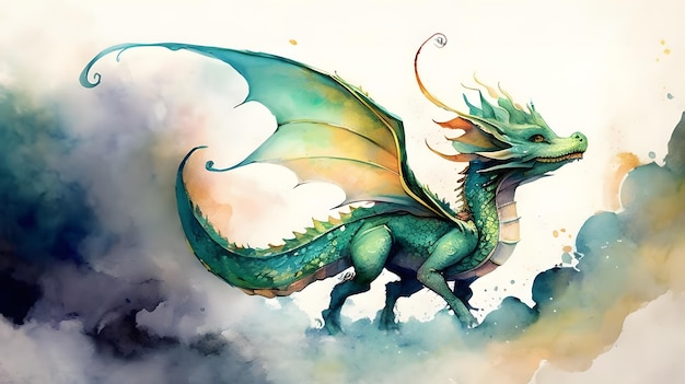 Green dragon illustrations Generative AI