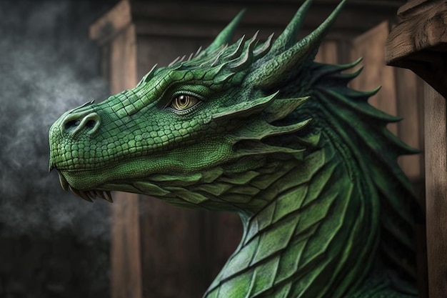 Green dragon portrait dragon symbol of 2024 generative AI