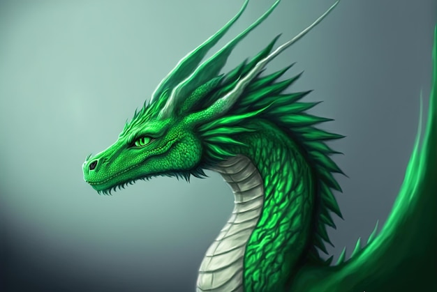 Green dragon portrait mysterious monster from farytales and symbol of 2024 lunar year in Chinese calendar Generated AI