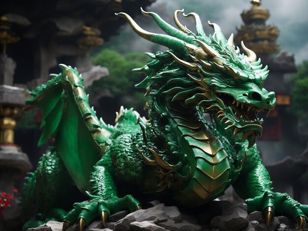 Green dragon portrait mysterious monster from farytales and symbol of 2024 lunar year in chinese calendar