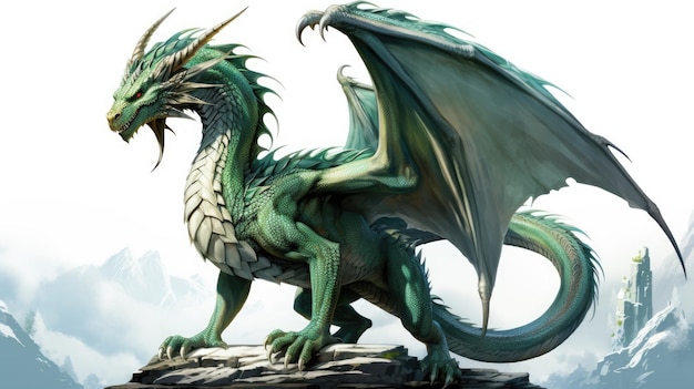 Green dragon on the rock Generative AI