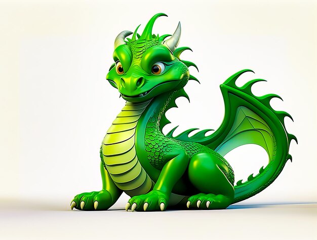 Photo green dragon sitting on top of white floor next to white wall generative ai