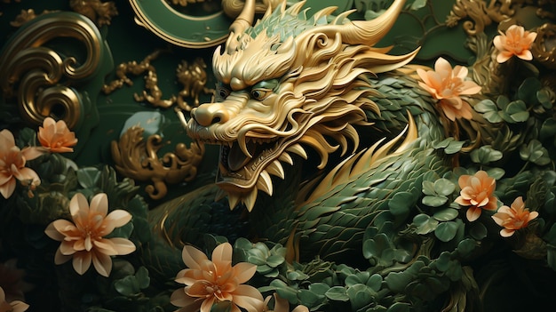 Photo green dragon symbol of chinese new year tatsu eastern mythology strength wisdom and good luck imperial authority and celestial energy culture and folklore zodiac sign banner poster copy space
