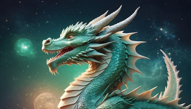 Green dragon symbol of the year universe background