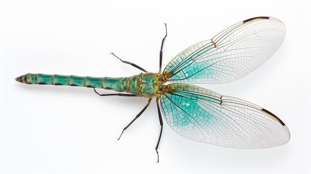 A green dragonfly with a blue body and green wings.