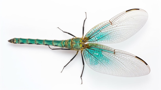 Photo a green dragonfly with a blue body and green wings.