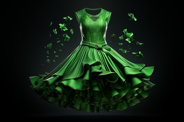 a green dress on a black background