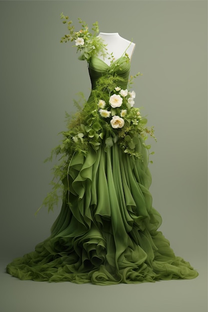 Зелёное платье с цветами