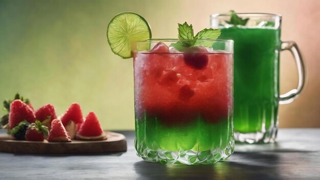 Green drink with jelly and copy space