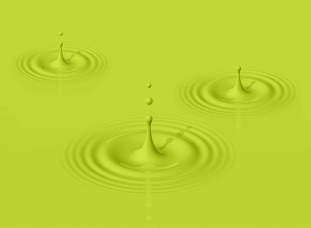 Green drops of avocado milk splashing and making ripple. 3D rendering