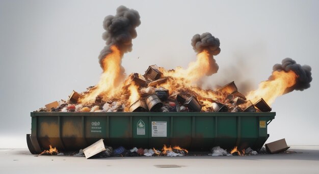 Photo a green dumpster with a sign that says quot waste quot on it