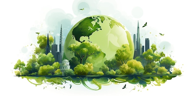 Green earth day on isolated white background Care for the environment and ecology Resources that are sustainable renewable and green Graphic resource