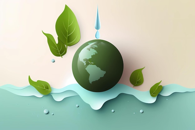 Green earth in the water with leaves on it