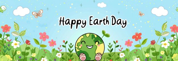 Photo green earth with the text happy earth day