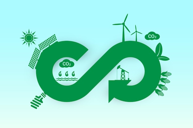 Green eco infinity net zero circular economy renewable enwergy and save the world concept