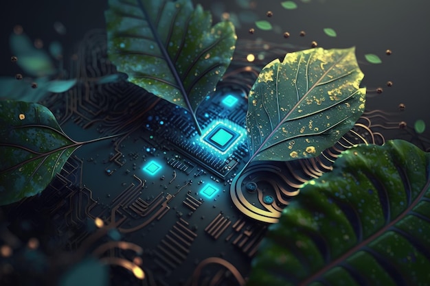 Green eco technology concept with abstract circuit line background