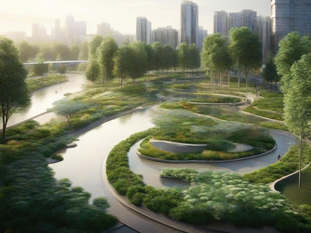 Green ecocity design modern view landscape