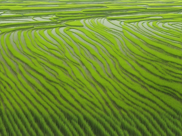 Зеленая экология рисового поля Generative AI Illustration