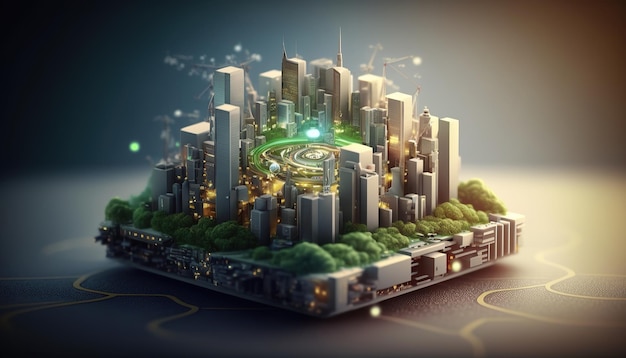 green ecology smart city smartphone Ai generate