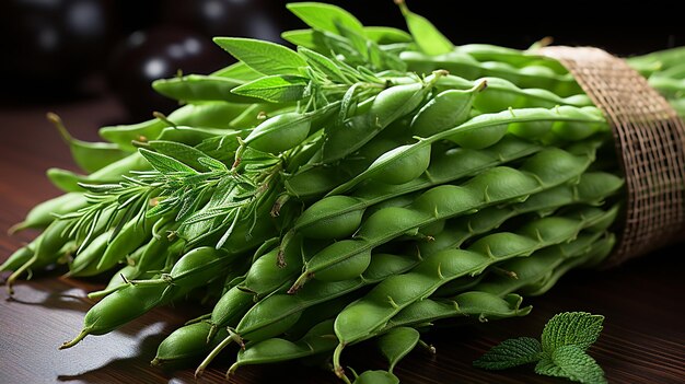 Фото green_edamame_beans_isolated_on_wood_background