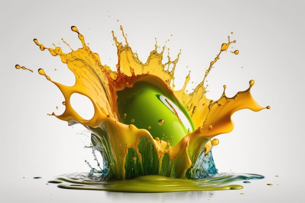 A green egg is splashing in the air