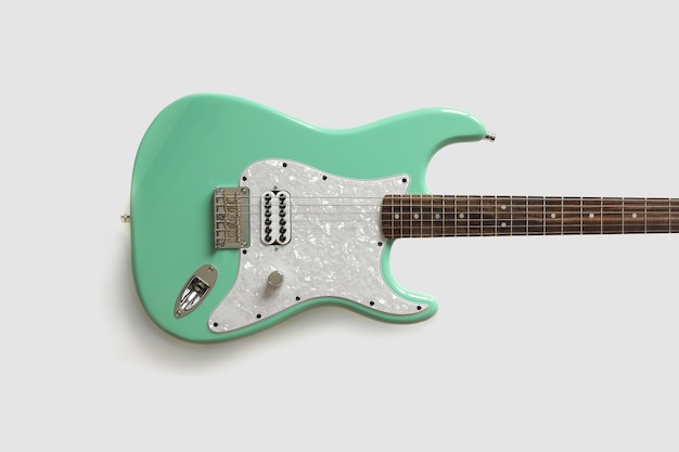 Green electric guitar isoltaed on white background