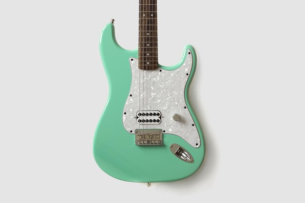 Green electric guitar isoltaed on white background