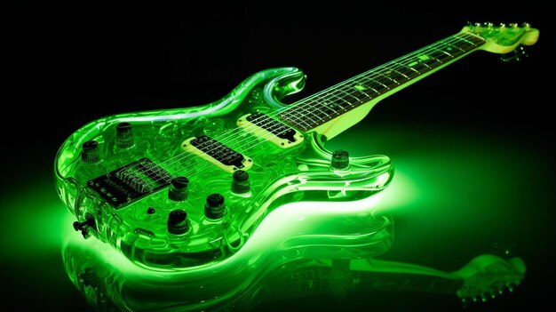 Photo a green electric guitar with a green background.