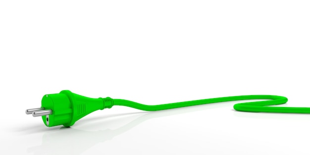 green electric power plug isolated on white background 3d illustration