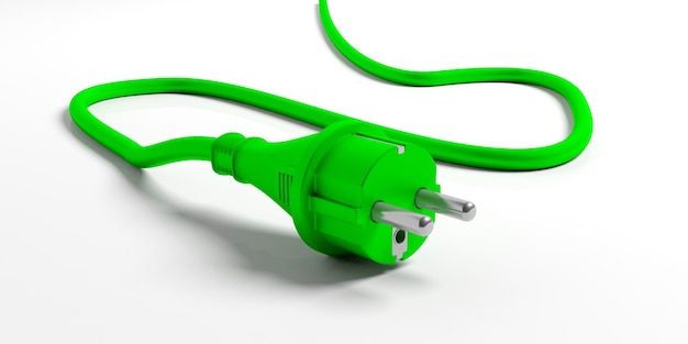 green electric power plug isolated on white background 3d illustration