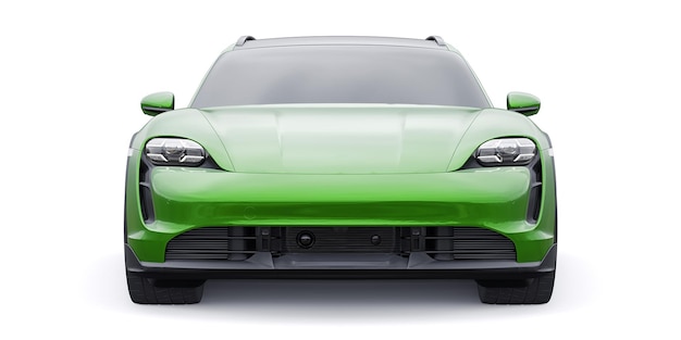 Foto carro sportivo elettrico verde per il rendering 3d di aree urbane e rurali