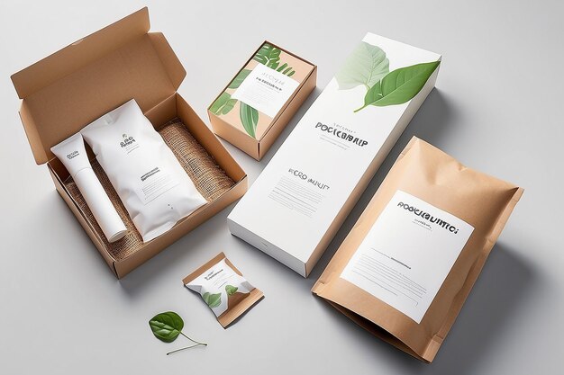 Foto green elegance duurzame verpakkingsmockup met wit doek