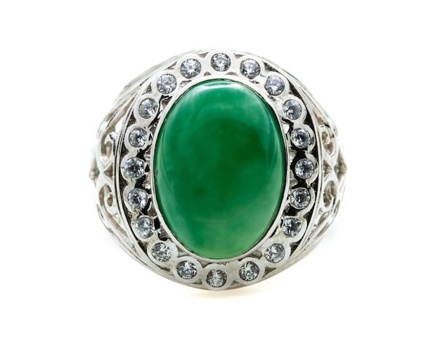 green emerald band ring on white background