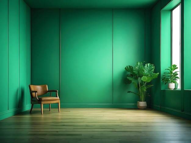 Green empty room with a wooden floor and a wall Free copy space background wallpaper