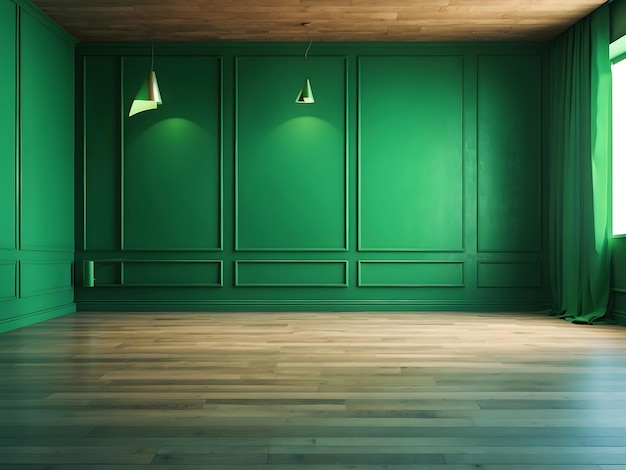 Green empty room with a wooden floor and a wall Free copy space background wallpaper